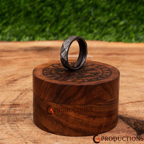 Simple Forged Damascus Ring with Inside Black Resin