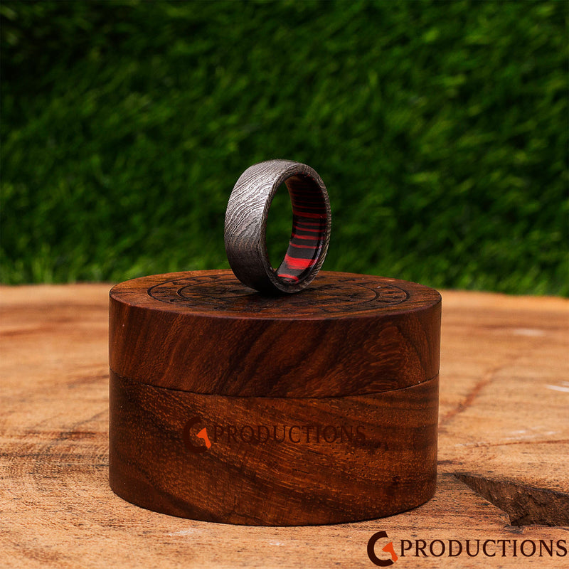 Damascus Ring with black and brown wood