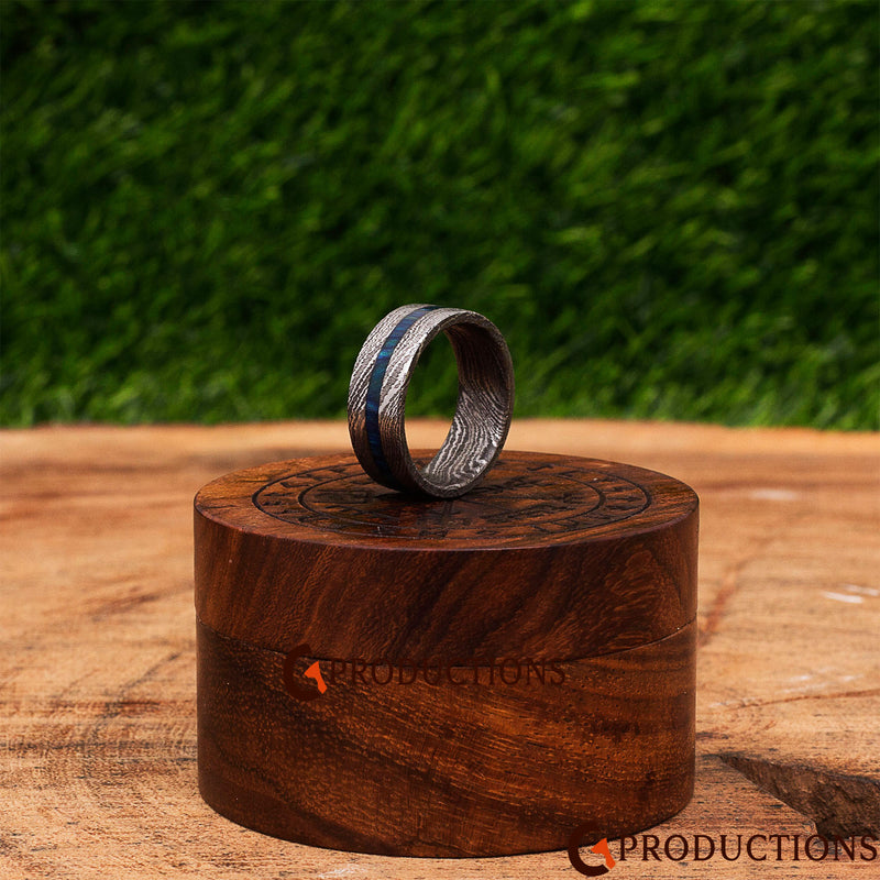 Damascus Ring with Blue Center line