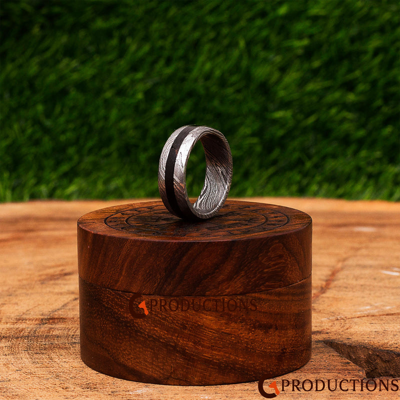 Damascus Ring with Black Centre Line