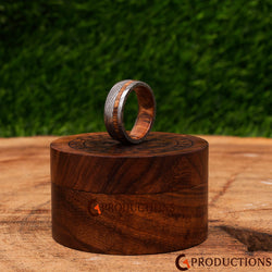 Damascus Ring with Wood Inlay out side and inside ring - G Productions